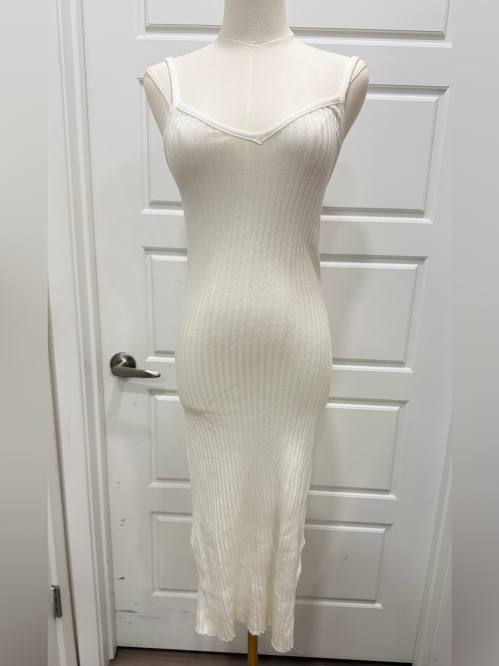 Zara Ribbed White Knit Bodycon Tank Dress
